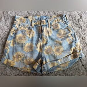American Eagle Outfitters Sunflower Print Denim Shorts - Light Blue & Yellow